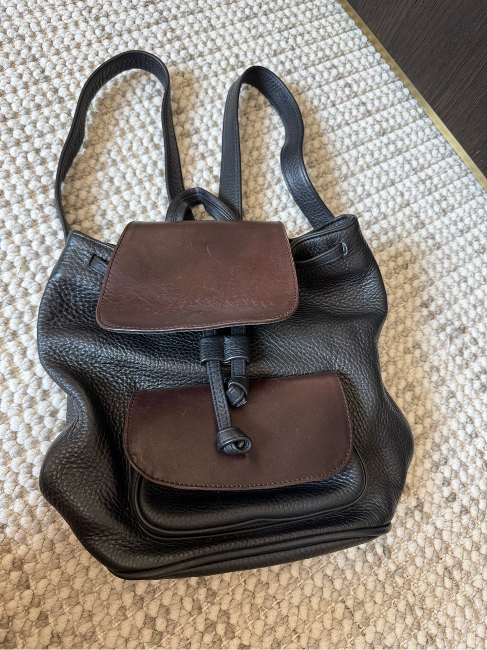 Black Backpack with Brown Flap Accents - Women